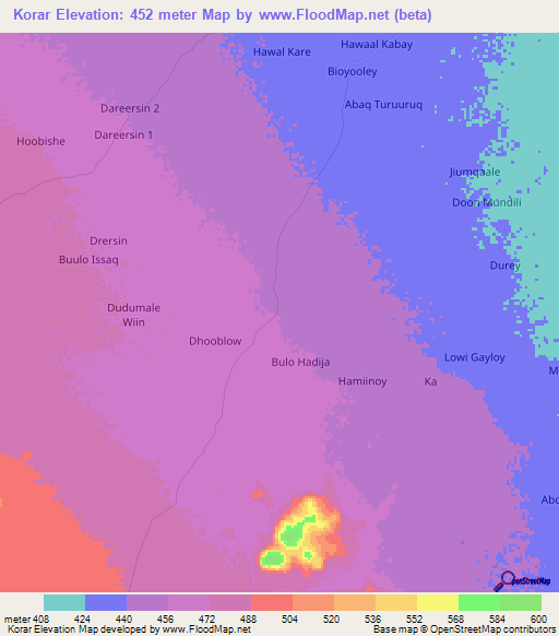 Korar,Somalia Elevation Map