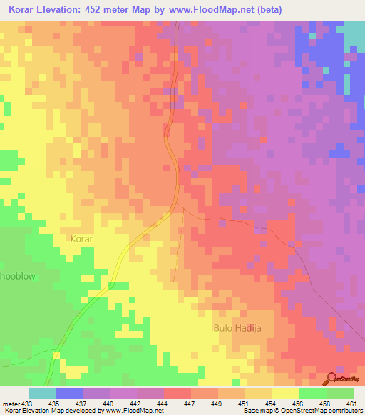 Korar,Somalia Elevation Map