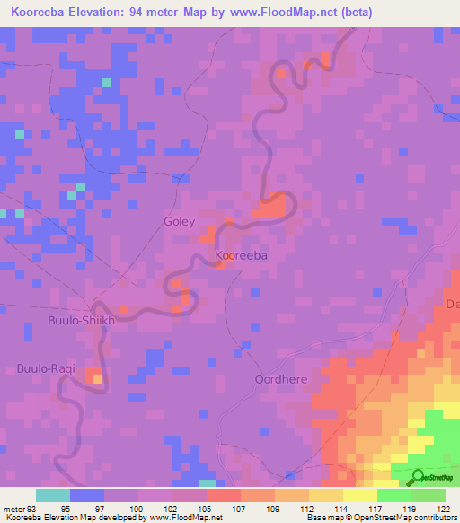 Kooreeba,Somalia Elevation Map