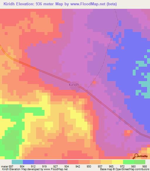 Kiridh,Somalia Elevation Map