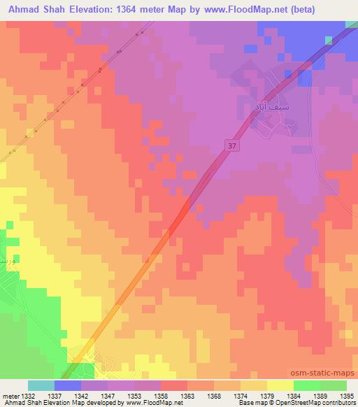Ahmad Shah,Iran Elevation Map