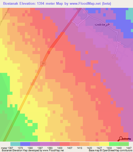 Bostanak,Iran Elevation Map