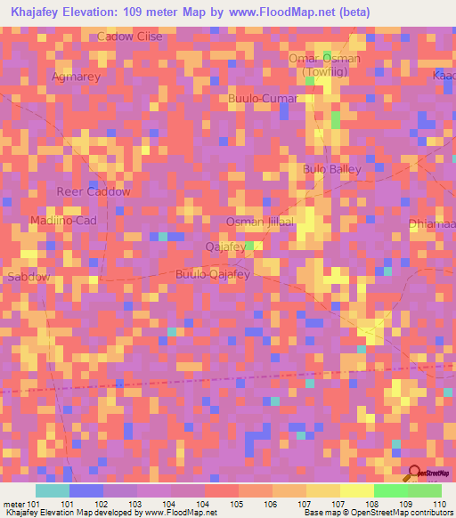Khajafey,Somalia Elevation Map