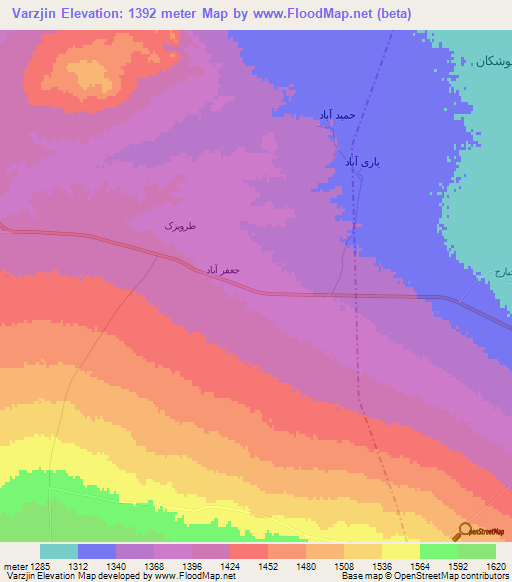 Varzjin,Iran Elevation Map