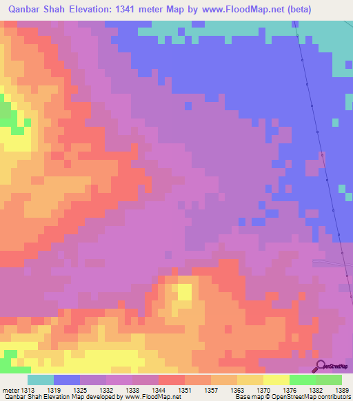 Qanbar Shah,Iran Elevation Map