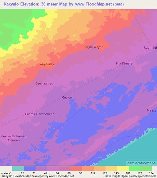 Kaxyalo,Somalia Elevation Map