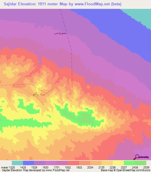 Sajidar,Iran Elevation Map