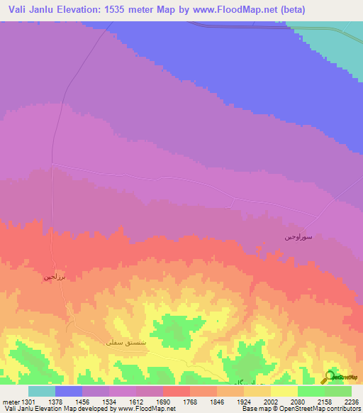 Vali Janlu,Iran Elevation Map