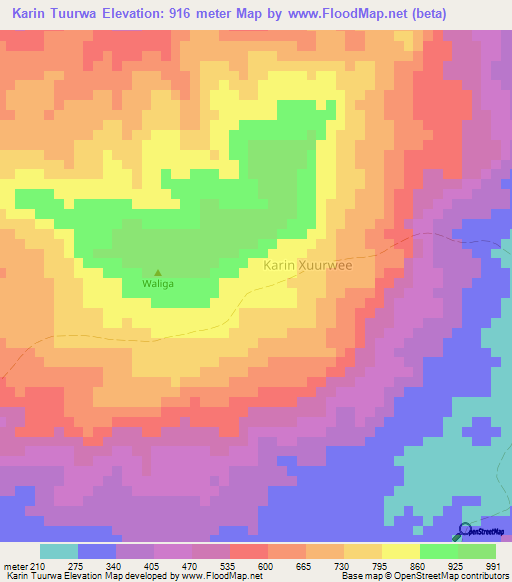 Karin Tuurwa,Somalia Elevation Map