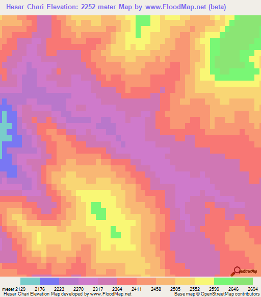 Hesar Chari,Iran Elevation Map