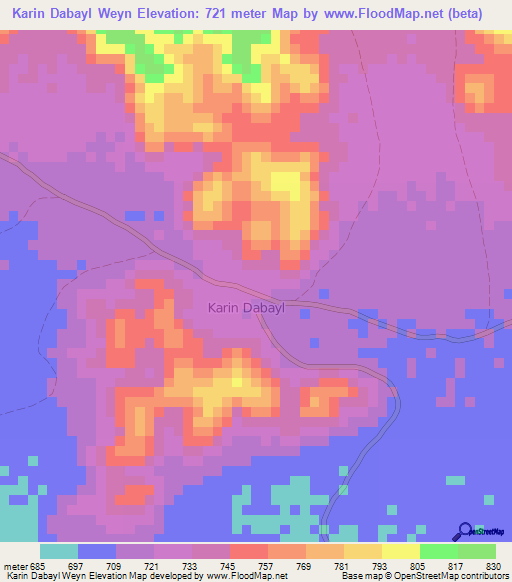 Karin Dabayl Weyn,Somalia Elevation Map