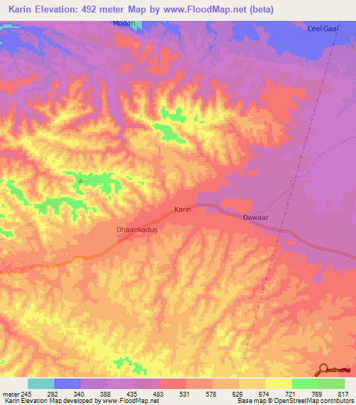 Karin,Somalia Elevation Map