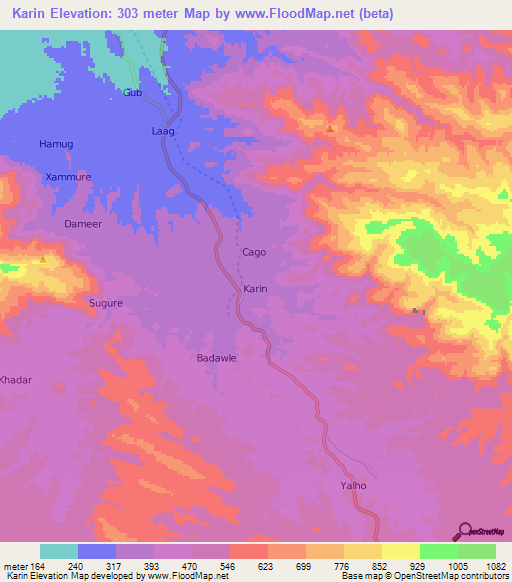 Karin,Somalia Elevation Map