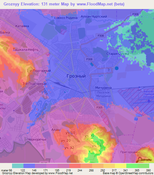 Groznyy,Russia Elevation Map