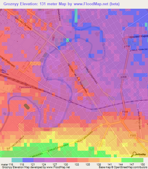 Groznyy,Russia Elevation Map