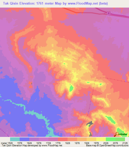 Tak Qisin,Iran Elevation Map