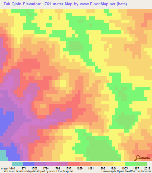 Tak Qisin,Iran Elevation Map