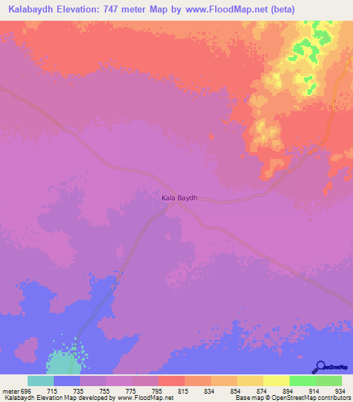 Kalabaydh,Somalia Elevation Map