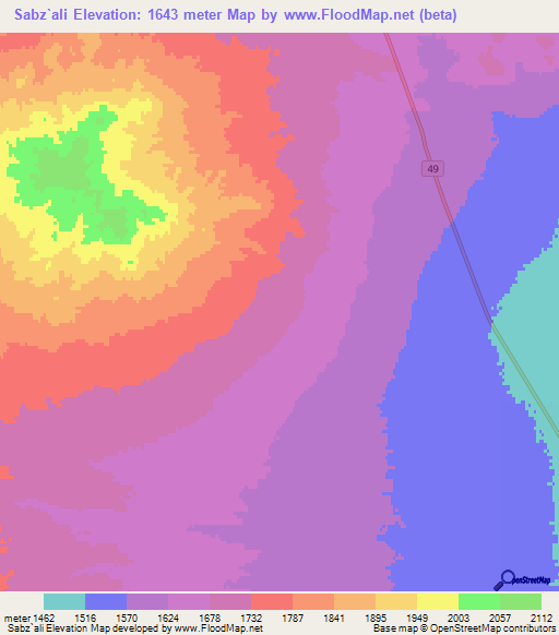 Sabz`ali,Iran Elevation Map