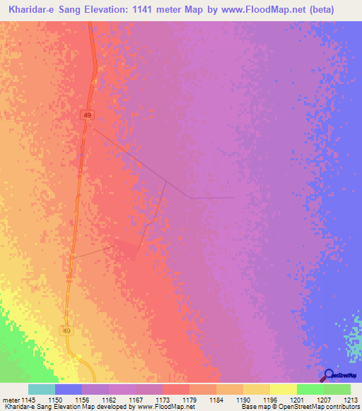 Kharidar-e Sang,Iran Elevation Map