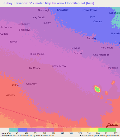Jilibey,Somalia Elevation Map