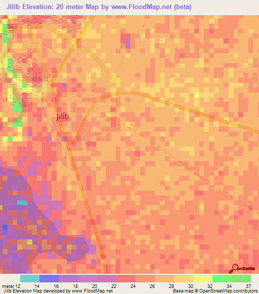Jilib,Somalia Elevation Map