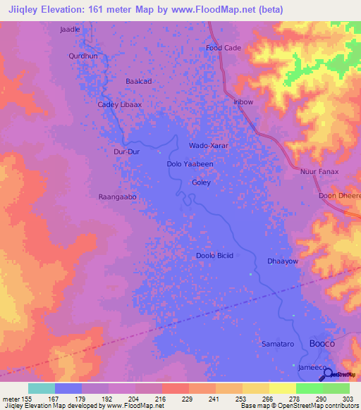 Jiiqley,Somalia Elevation Map
