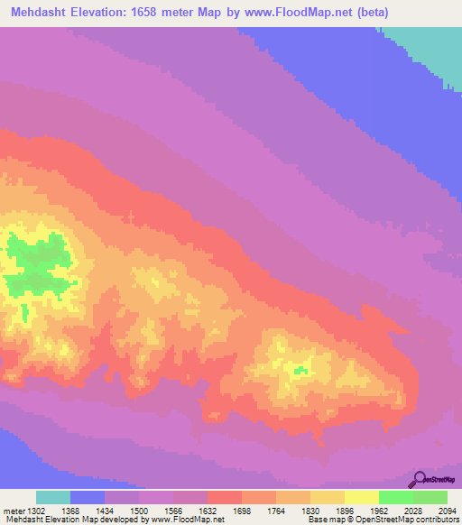 Mehdasht,Iran Elevation Map