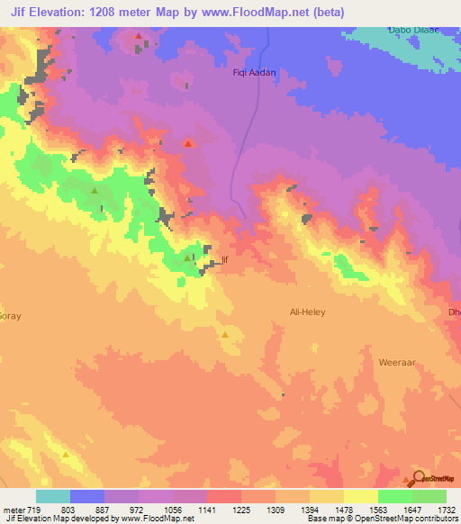Jif,Somalia Elevation Map