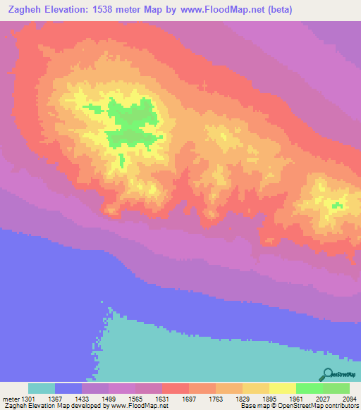 Zagheh,Iran Elevation Map
