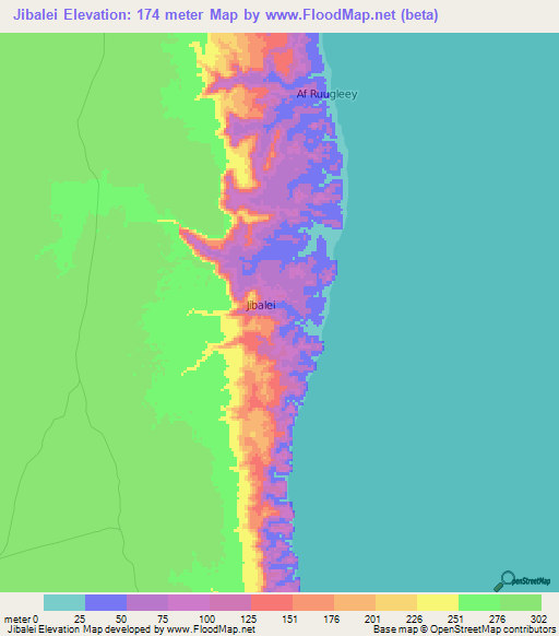 Jibalei,Somalia Elevation Map