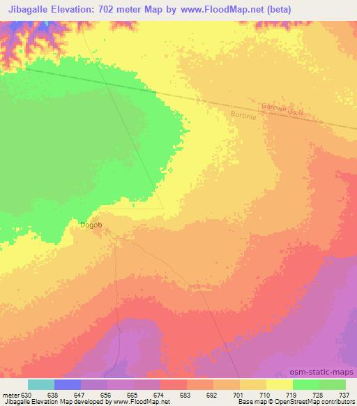 Jibagalle,Somalia Elevation Map