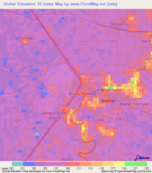Giohar,Somalia Elevation Map