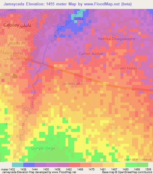 Jameycada,Somalia Elevation Map