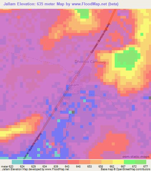 Jallam,Somalia Elevation Map