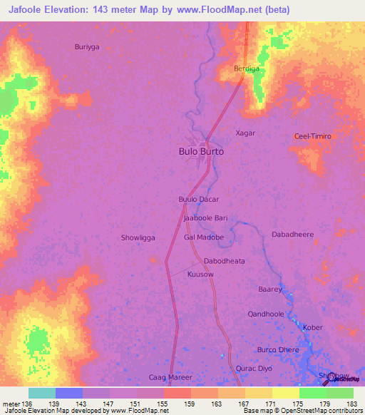 Jafoole,Somalia Elevation Map