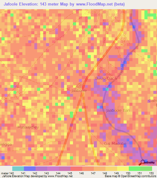 Jafoole,Somalia Elevation Map