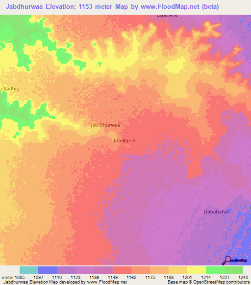 Jabdhurwaa,Somalia Elevation Map