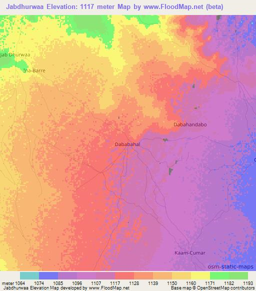 Jabdhurwaa,Somalia Elevation Map