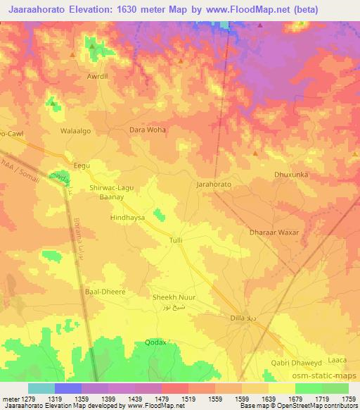 Jaaraahorato,Somalia Elevation Map