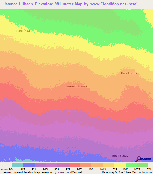 Jaamac Liibaan,Somalia Elevation Map