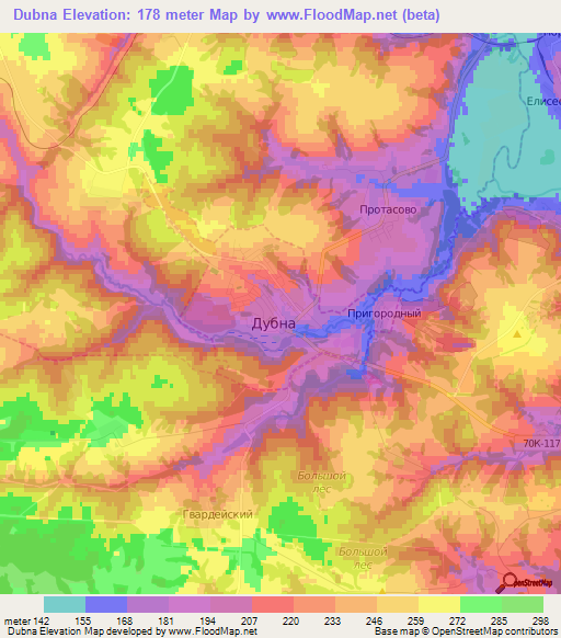 Dubna,Russia Elevation Map