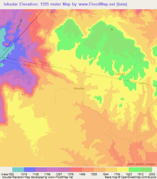 Iskudar,Somalia Elevation Map