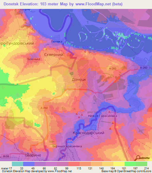 Donetsk,Russia Elevation Map