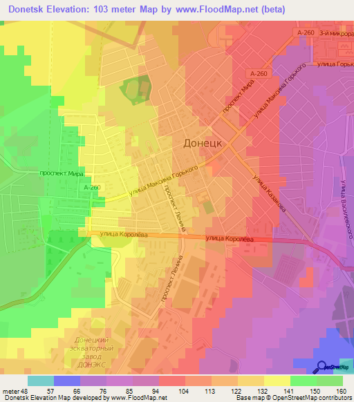 Donetsk,Russia Elevation Map