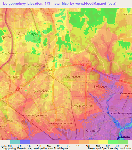 Dolgoprudnyy,Russia Elevation Map