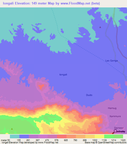 Iongali,Somalia Elevation Map