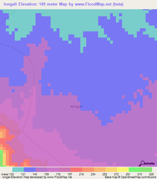 Iongali,Somalia Elevation Map