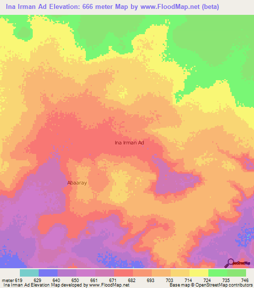 Ina Irman Ad,Somalia Elevation Map