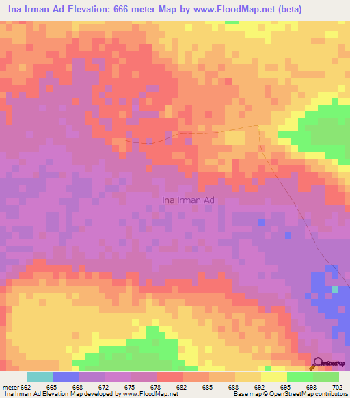 Ina Irman Ad,Somalia Elevation Map